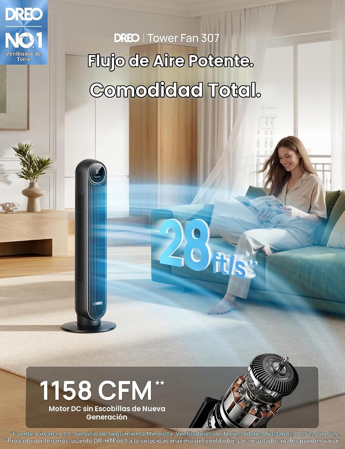 DREO ventilador en dormitorio